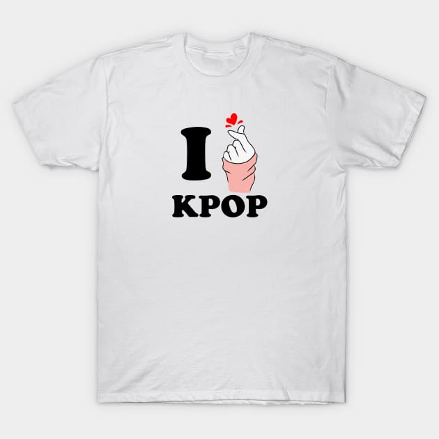 i love kpop finger heart black T-Shirt by Typography Dose